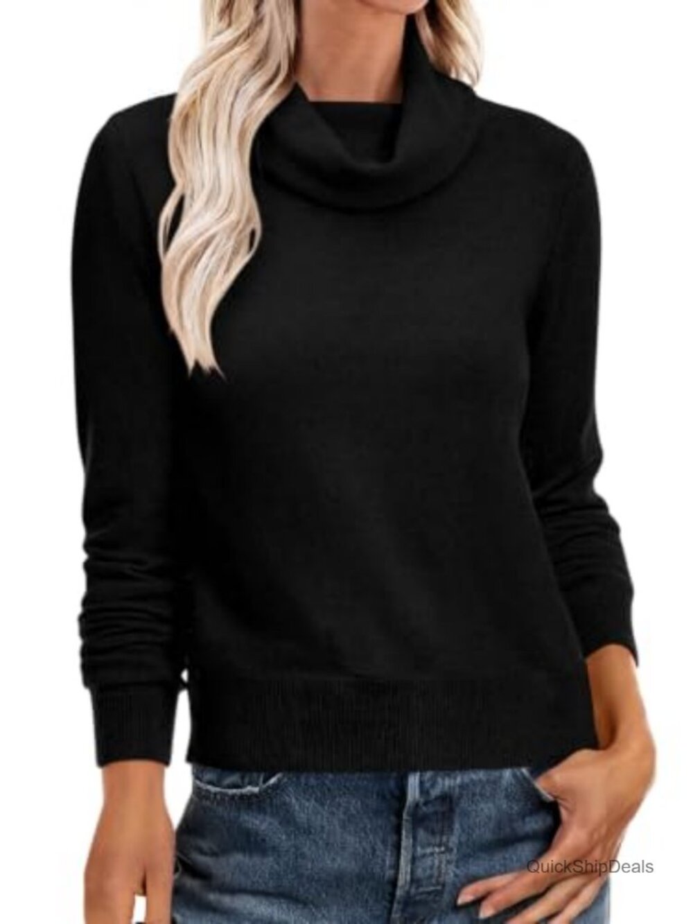 Cowl Neck Long Sleeve Loose Fit Knit Pullover Sweater Fall Winter Women